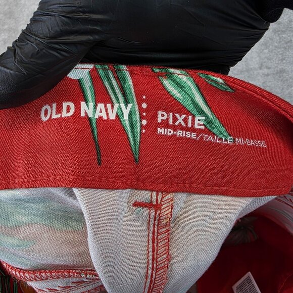 Old Navy Pixie Pants Womens 14 Red Floral Mid-Rise Ankle Length Stretch Tropical - Picture 12 of 14